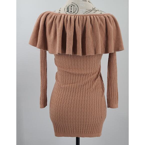 Olivaceous cable knit off shoulder sweater dress brown Size Small Fall Festive - Picture 3 of 10